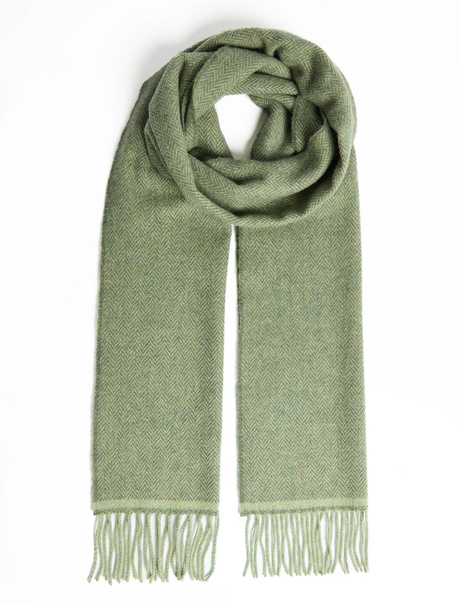 Lambswool Scarf - Light Green Herringbone