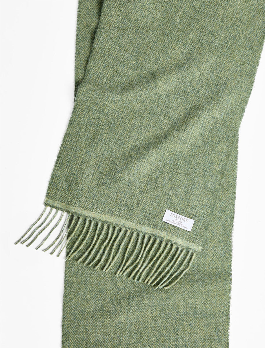 Lambswool Scarf - Light Green Herringbone