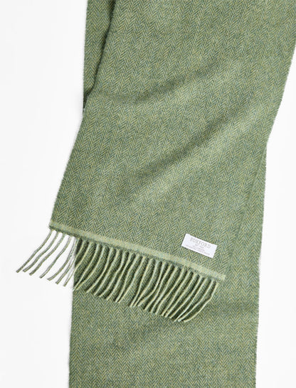 Lambswool Scarf - Light Green Herringbone