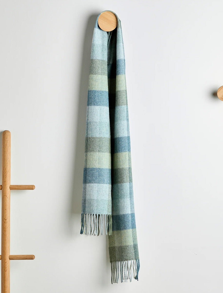 Lambswool Scarf - Green &amp; Blue Check