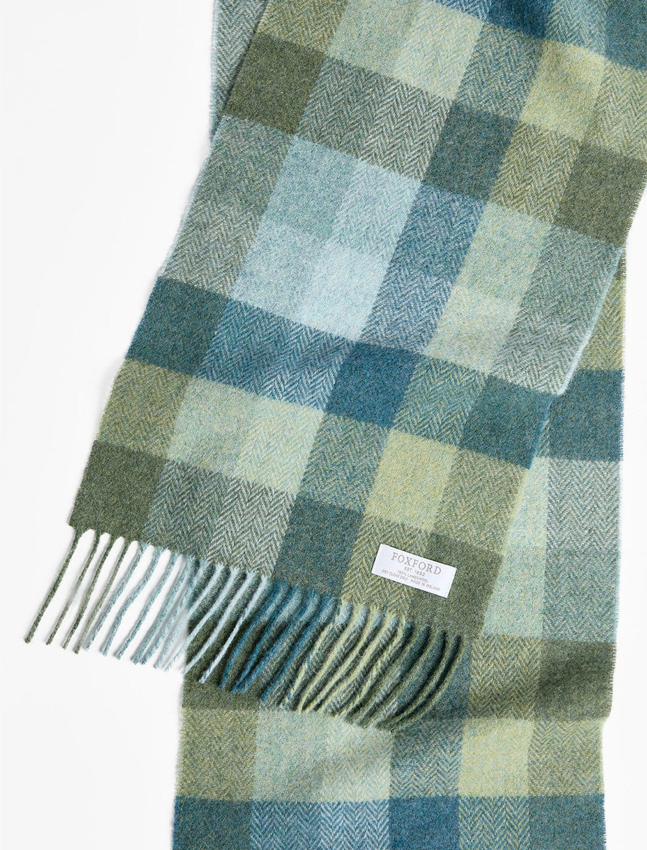 Lambswool Scarf - Green &amp; Blue Check