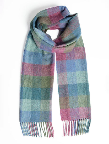 Lambswool Scarf - Damask Green Turquoise Check
