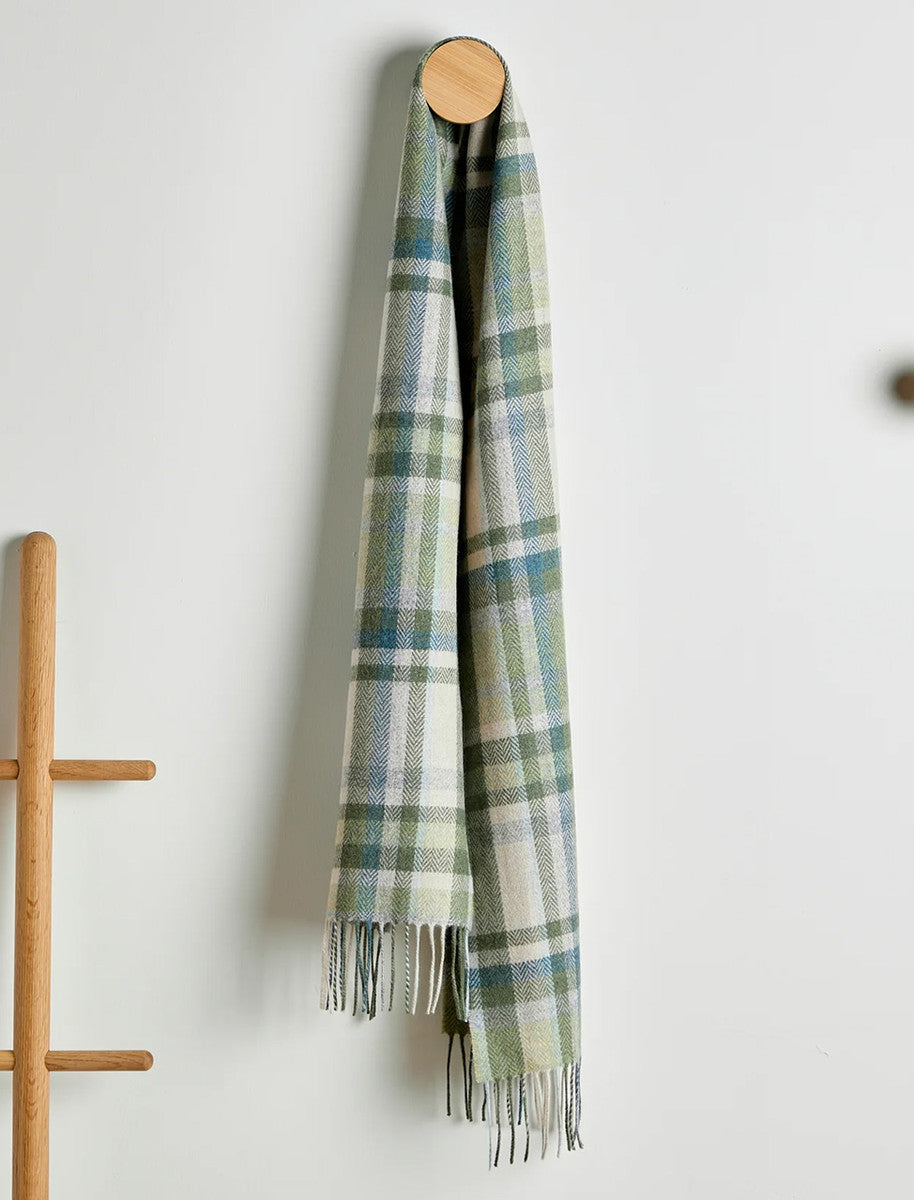Lambswool Scarf - Green Turquoise Cream Tartan