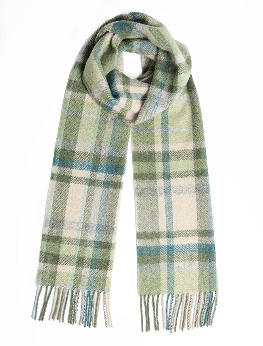 Lambswool Scarf - Green Turquoise Cream Tartan
