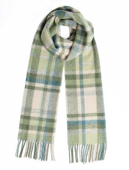 Lambswool Scarf - Green Turquoise Cream Tartan
