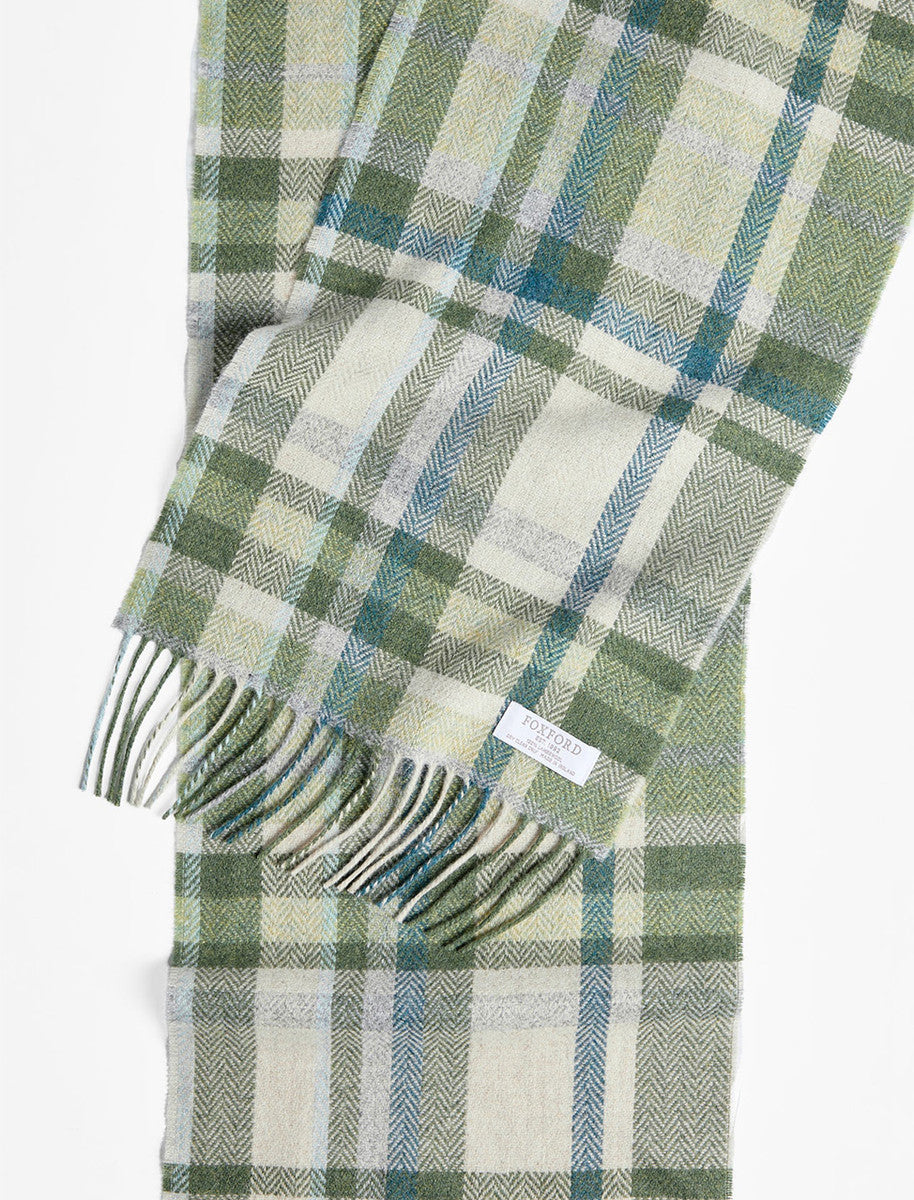 Lambswool Scarf - Green Turquoise Cream Tartan