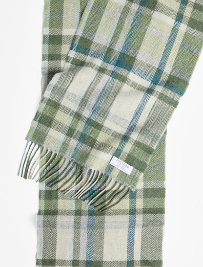 Lambswool Scarf - Green Turquoise Cream Tartan