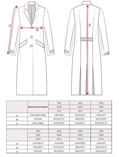 Fran Long Tweed Coat - Light Blue Herringbone Size guide 