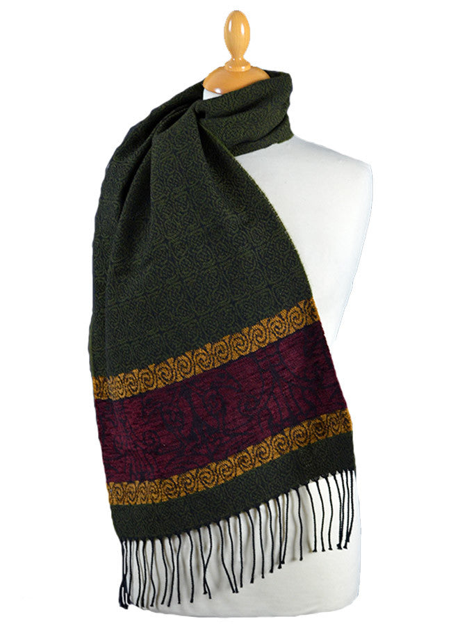 Celtic Birds Pattern Scarf - Olive 