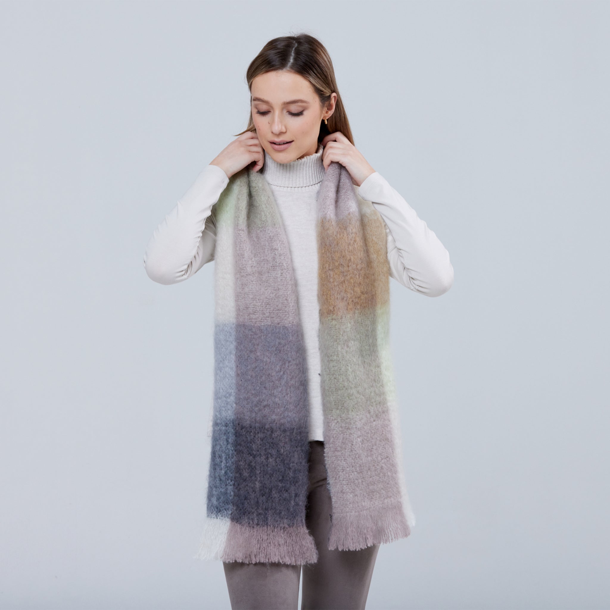 Giant Mohair Scarf - Gold/Blue Block | Foxford Woollen Mills