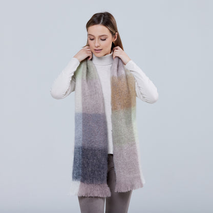 Giant Mohair Scarf - White &amp; Mink Block 
