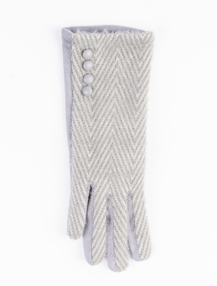 Ladies Tweed Herringbone Gloves - Silver 