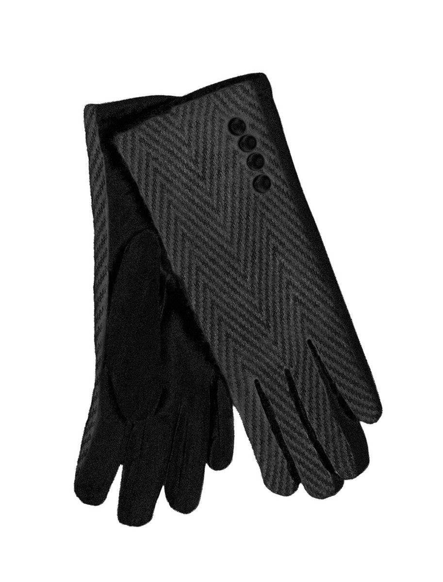 Ladies Tweed Herringbone Gloves - Black 