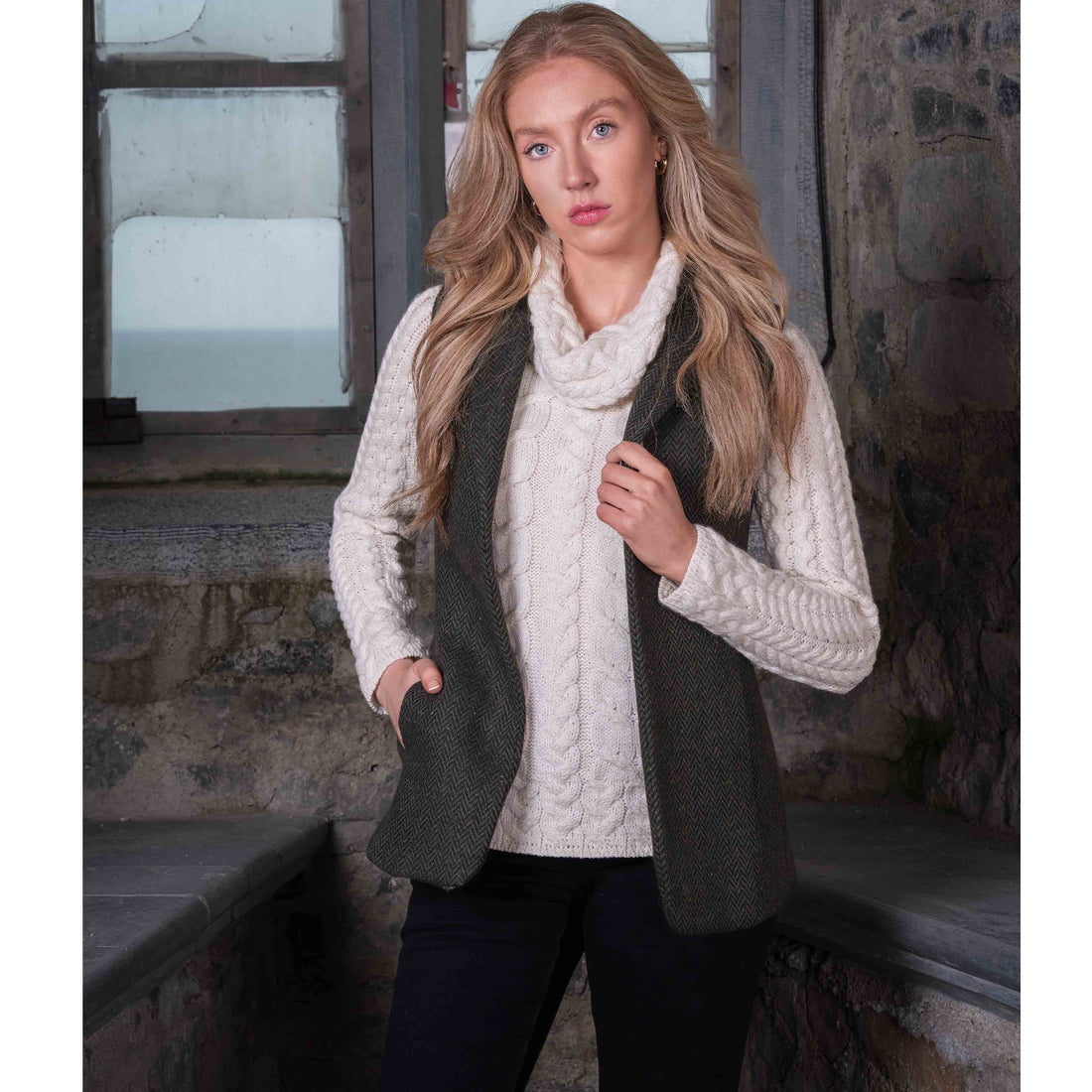 Ladies Irish Green Tweed Gilet