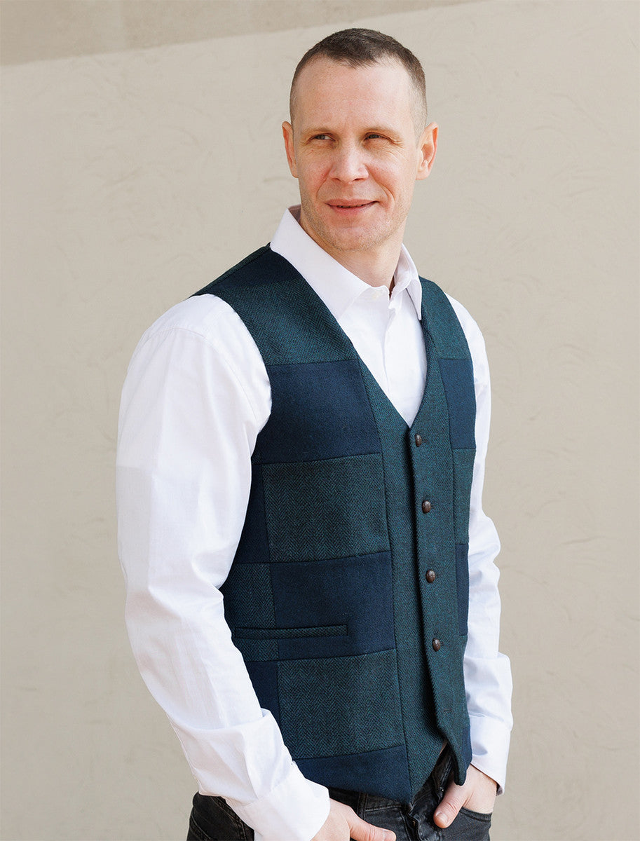 Irish Tweed Patchwork Waistcoat - Green 