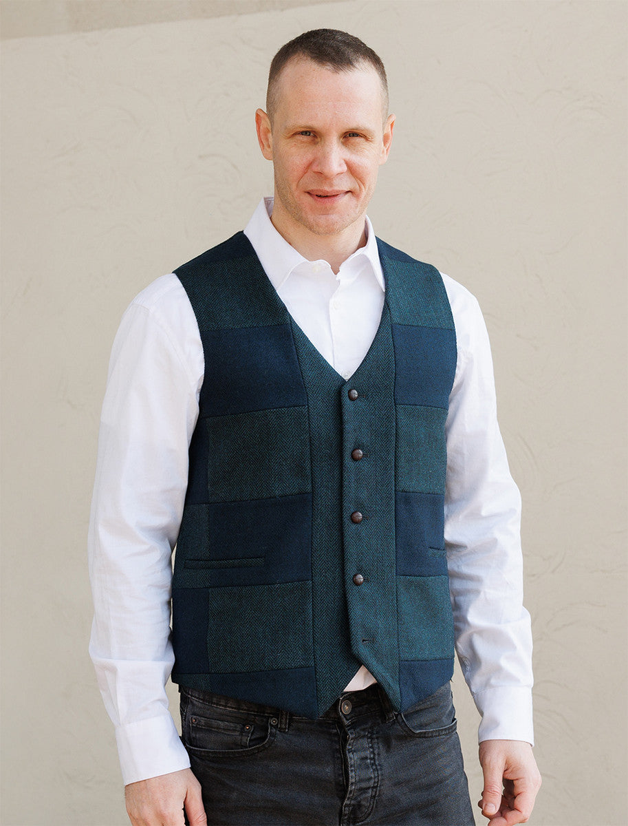 Irish Tweed Patchwork Waistcoat - Green 