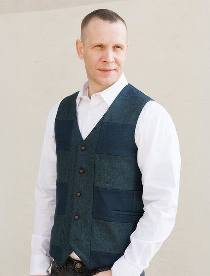 Irish Tweed Patchwork Waistcoat - Green 
