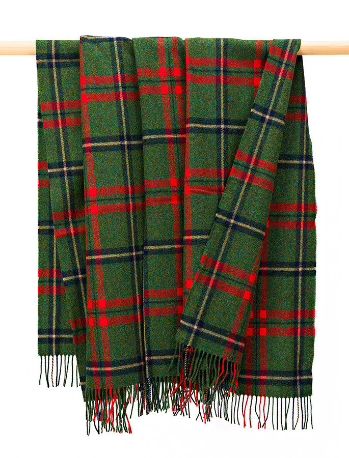 Lambswool Plaid Throw - Green Red &amp; Navy 