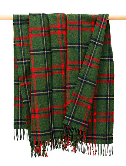 Lambswool Plaid Throw - Green Red &amp; Navy 
