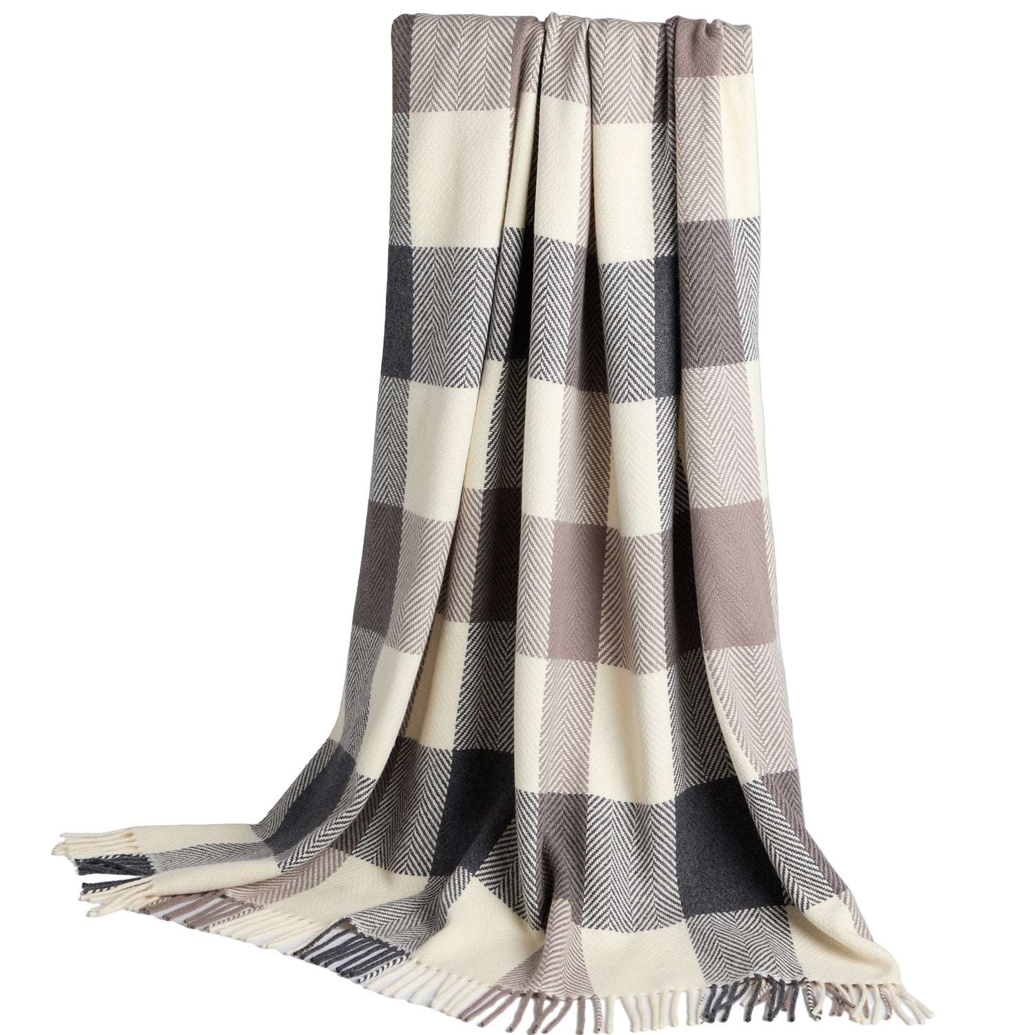 Wool and Cashmere Throw - Grey Bone Large Block 
