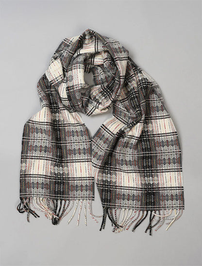 Fine Wool Diamond Weave Scarf - Grey 