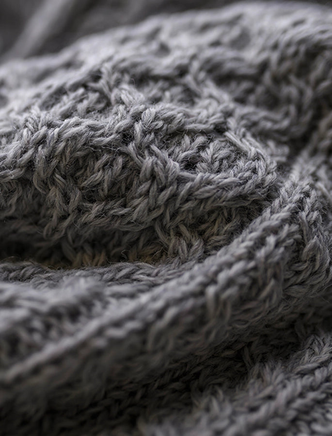 Large Collar Aran Coat - Soft Grey 