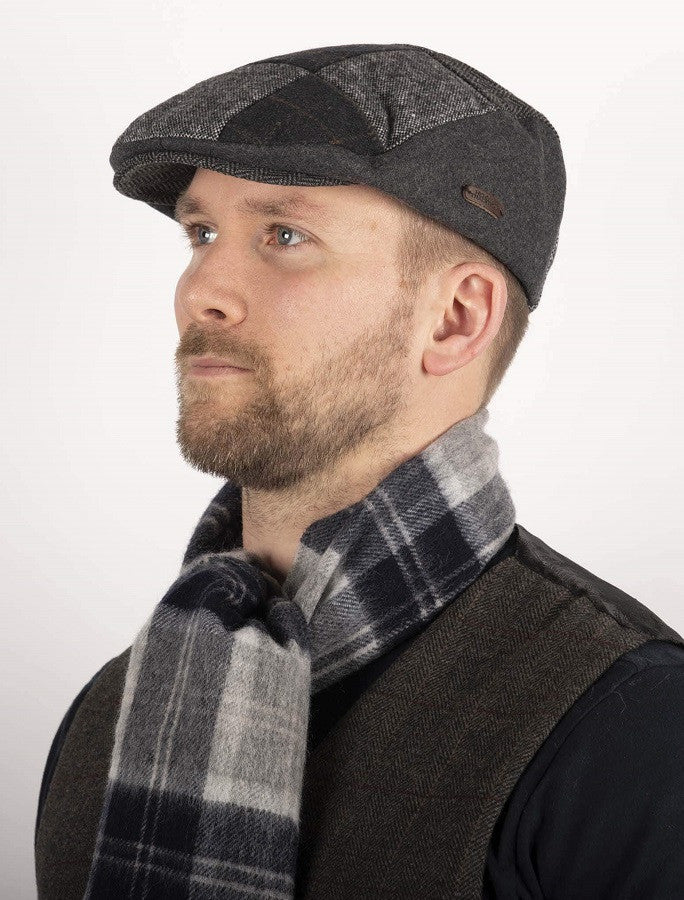 Heritage Patchwork Flat Cap – Multi Grey Blue 