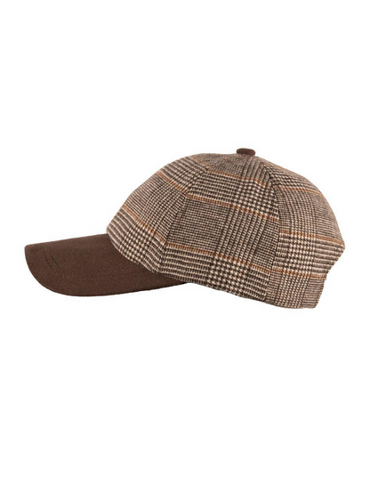 Tweed / Suede Brown Box Check Baseball Cap