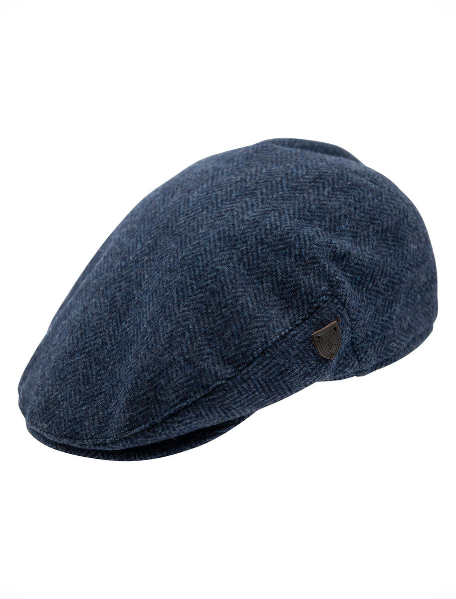 Wool Box Check Flat Cap - Blue Herringbone