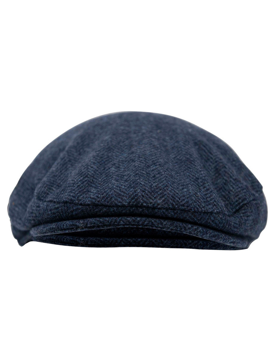 Wool Box Check Flat Cap - Blue Herringbone
