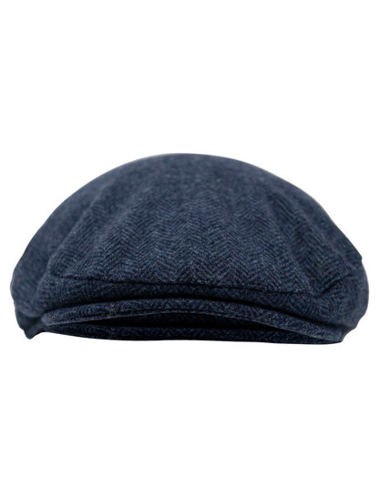 Wool Box Check Flat Cap - Blue Herringbone