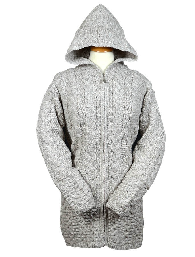 Hooded Coatigan with Celtic Knot Zipper Pull- Soft Grey 