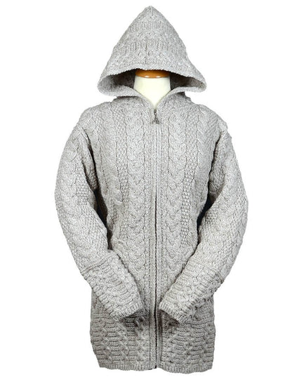 Hooded Coatigan with Celtic Knot Zipper Pull- Soft Grey 