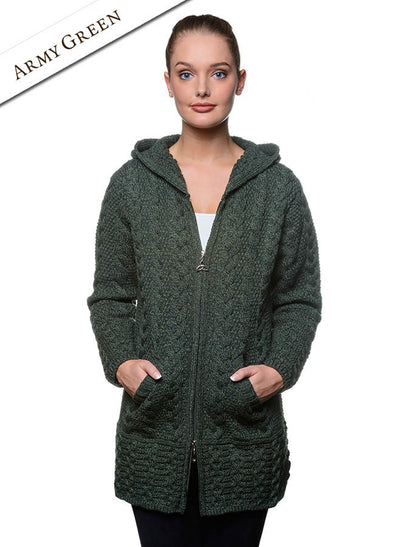 Hooded Coatigan with Celtic Knot Zipper Pull - Army Green 