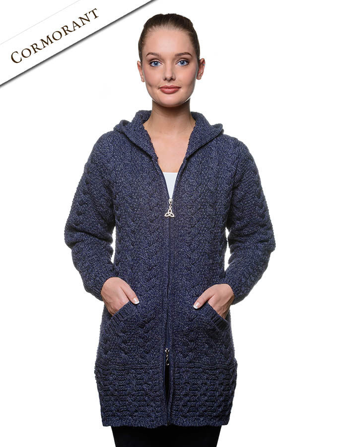 Hooded Coatigan with Celtic Knot Zipper Pull - cormorant blue 