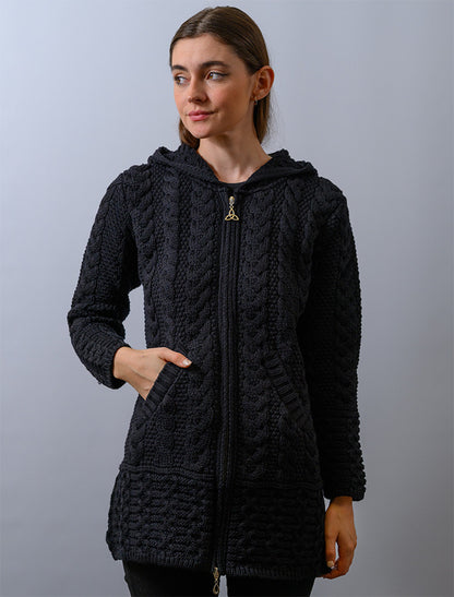 Hooded Coatigan with Celtic Knot Zipper Pull - Black 