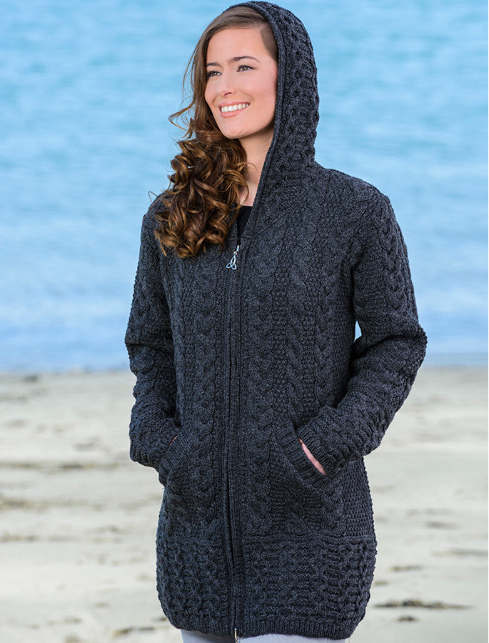 Hooded Coatigan with Celtic Knot Zipper Pull - Charcoal 