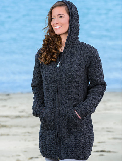 Hooded Coatigan with Celtic Knot Zipper Pull - Charcoal 