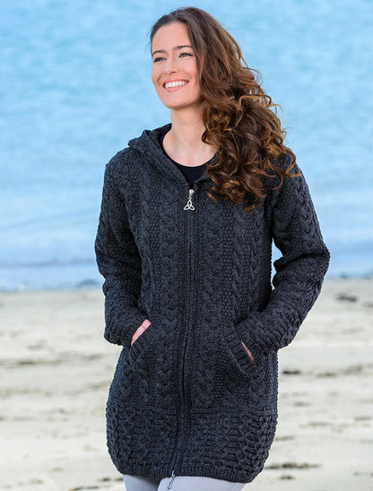 Hooded Coatigan with Celtic Knot Zipper Pull - Charcoal 
