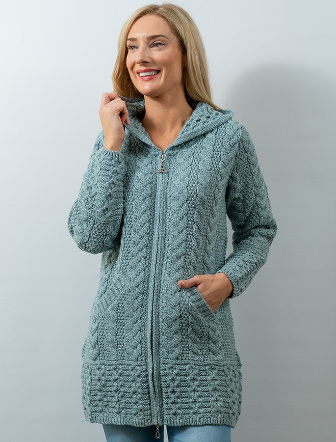 Hooded Coatigan with Celtic Knot Zipper Pull - Mermaid 