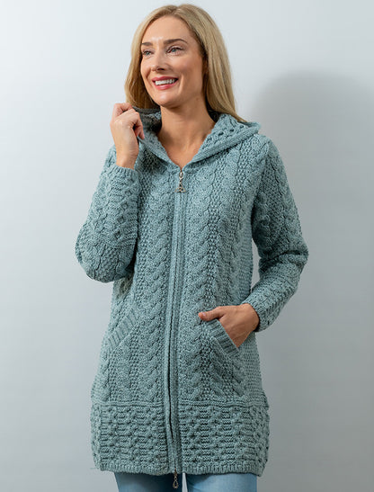 Hooded Coatigan with Celtic Knot Zipper Pull - Mermaid 