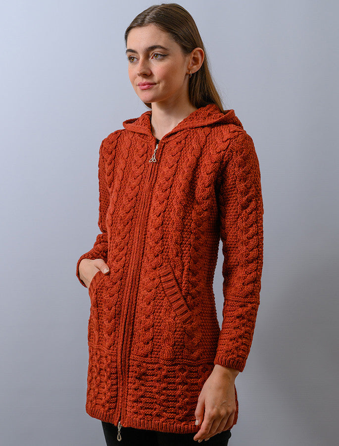 Hooded Coatigan with Celtic Knot Zipper Pull - Sienna 