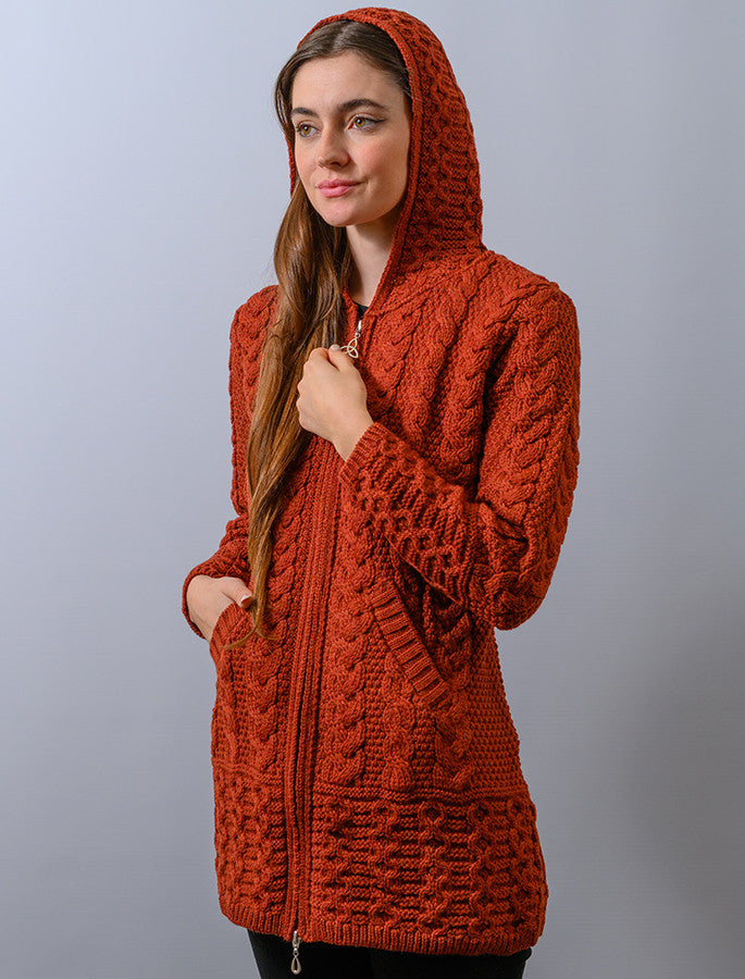 Hooded Coatigan with Celtic Knot Zipper Pull - Sienna 