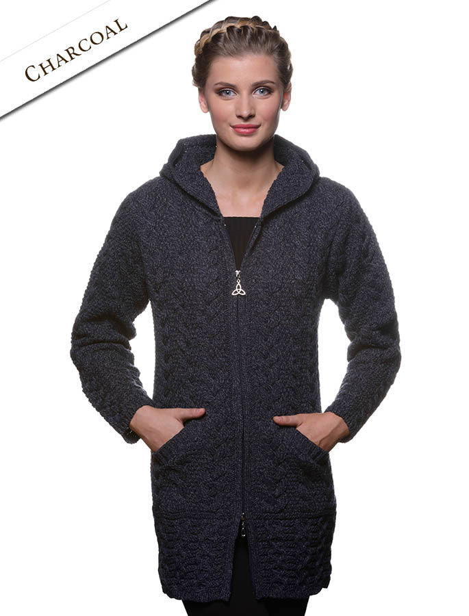 Hooded Coatigan with Celtic Knot Zipper Pull - Charcoal 