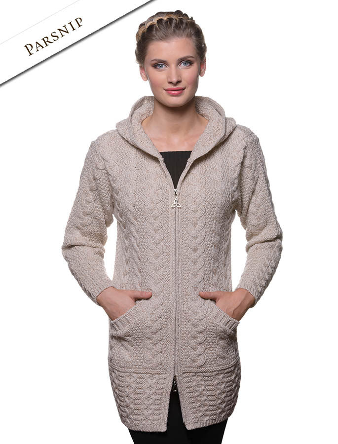Hooded Coatigan with Celtic Knot Zipper Pull - parsnip 