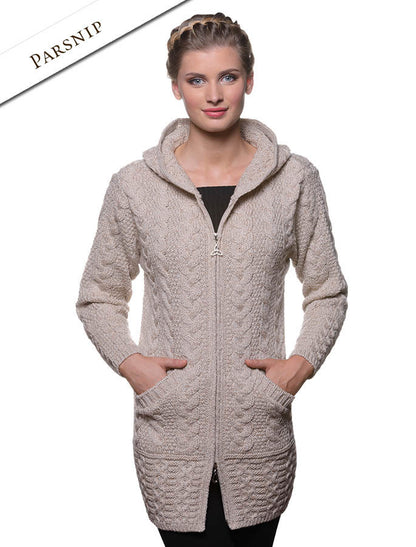 Hooded Coatigan with Celtic Knot Zipper Pull - parsnip 