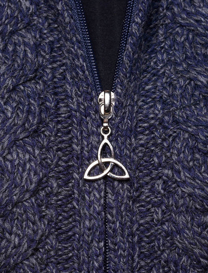 Zipper Detail of Hooded Coatigan with Celtic Knot Zipper Pull - Zip