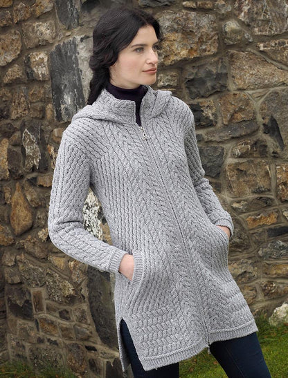 Merino Hooded Aran Coat - Soft Grey 