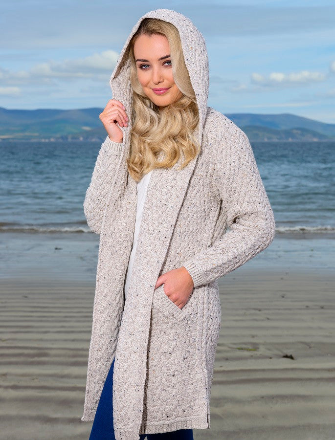 Ladies Herringbone Design Shawl Hood - Oatmeal  