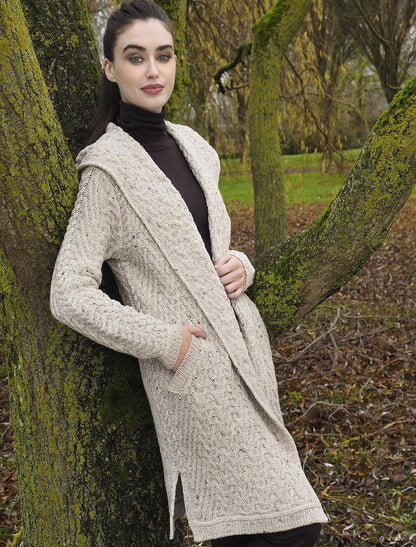 Ladies Herringbone Design Shawl Hood - Oatmeal  